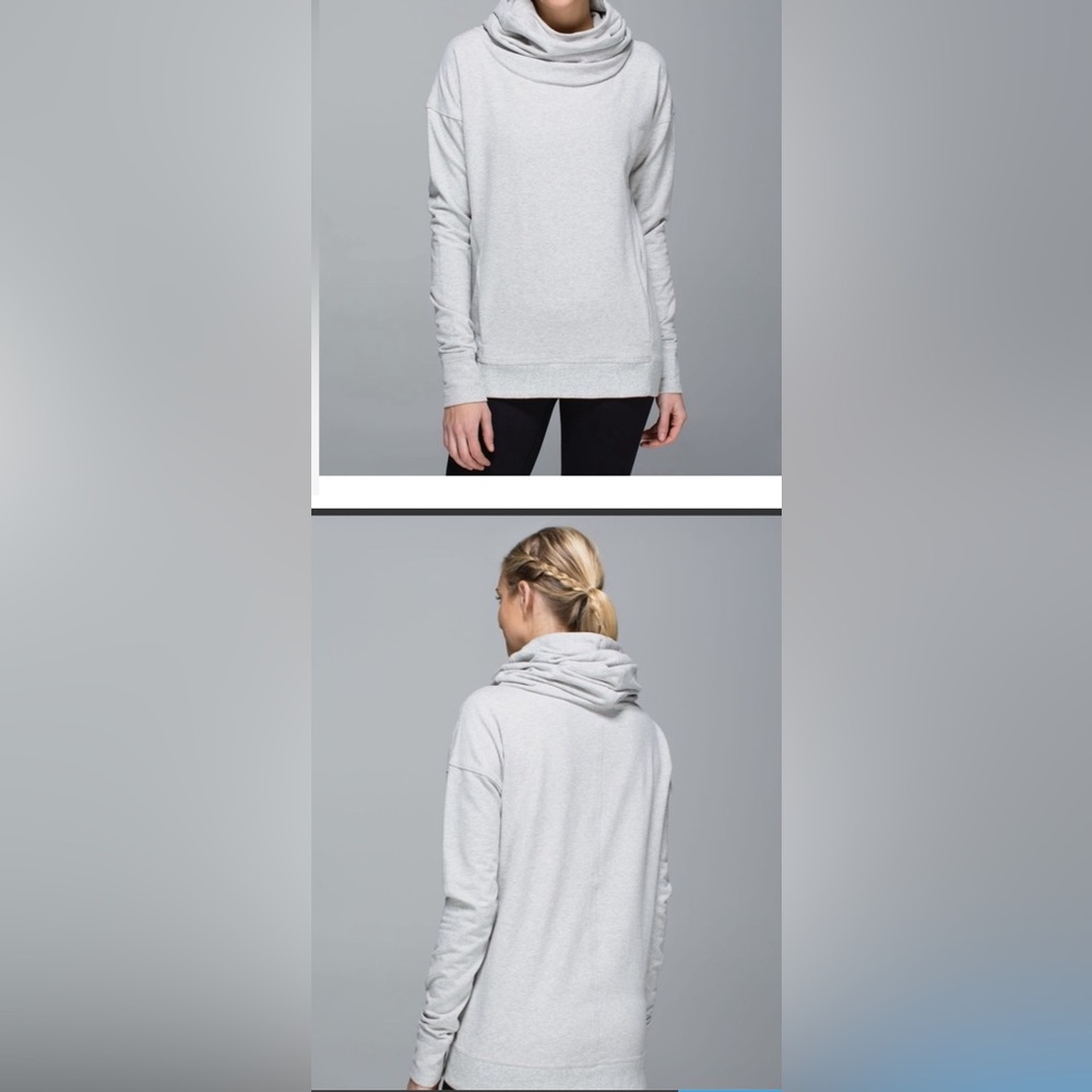 Lululemon Stress Less‎ Hoodie Women's 4 Cowl Neck Light Gray Soft Warm Pullover✅